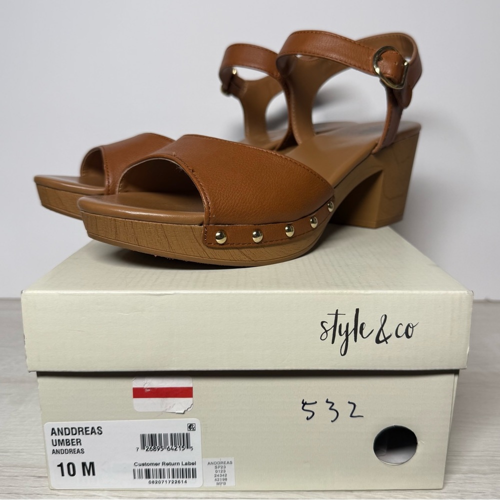 STYLE & CO Women's Anddreas Platform Block Heel Sandals Umber Size 10 M